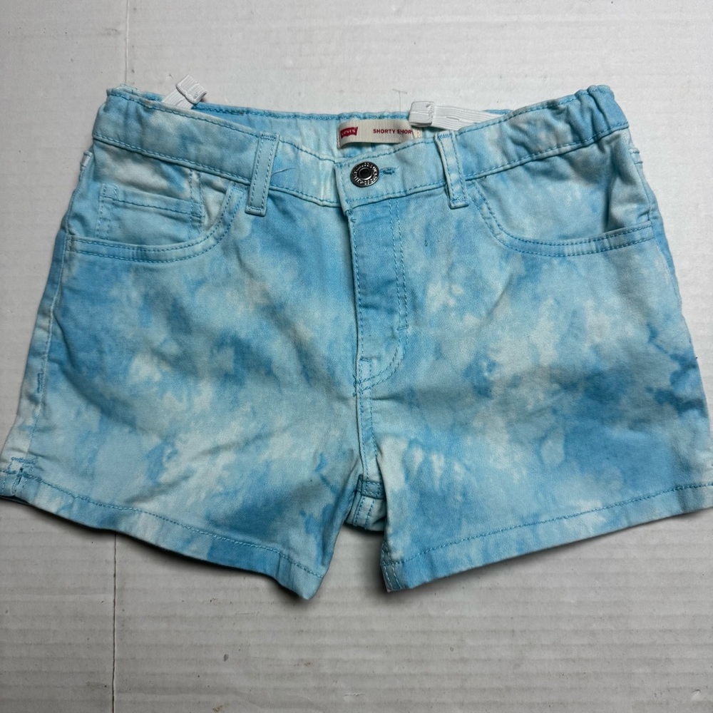 Levi's Girls' Stretch Shorty Short In Tie Dye Blue Size: 14 Adjustable Waist.
